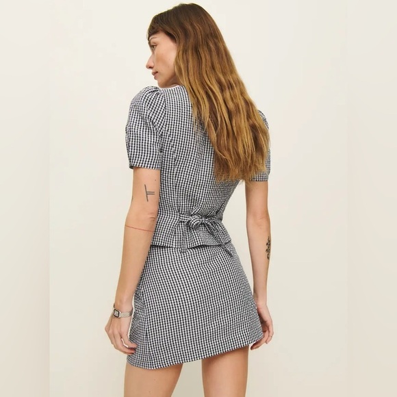 NEW Reformation Mika Two Piece Skirt Set Black White Check Gingham | US 2 UK 6 - Picture 3 of 14